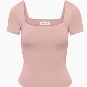 Babaton Square Neck Short Sleeve Crop Bodysuit in Mauve